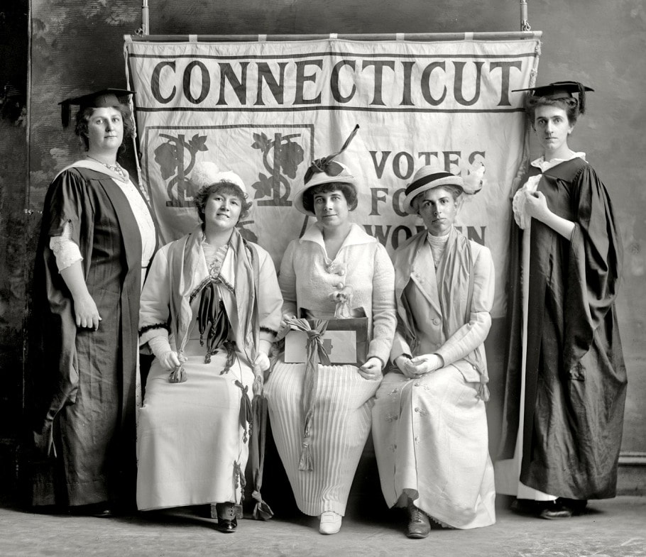 Suffragettes in front of CT Votes for Women Banner